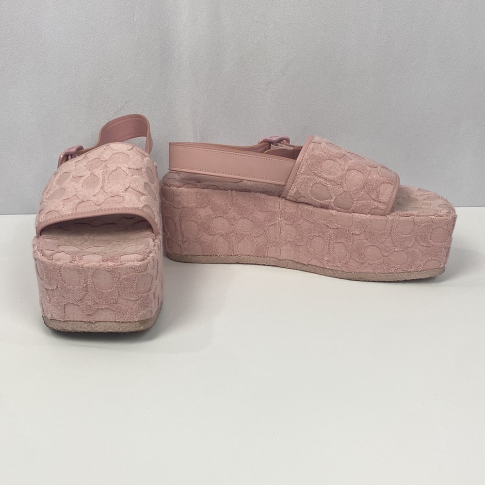 COACH Women’s Noelle Terry Cloth Platform Sandals – Blush Pink Monogram - 9.5B - Picture 7 of 15
